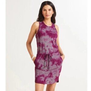 Sundry for Evereve Weekender Drawstring Waist Dress Purple Tie Dye LG